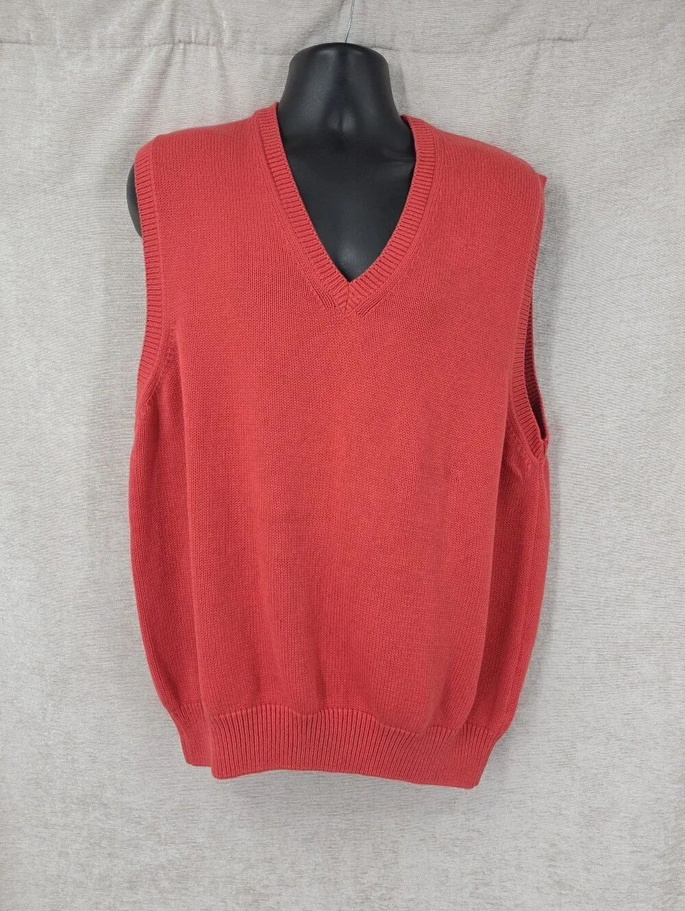Lands End Cotton Men's V-Neck Coral Red Sweater Vest